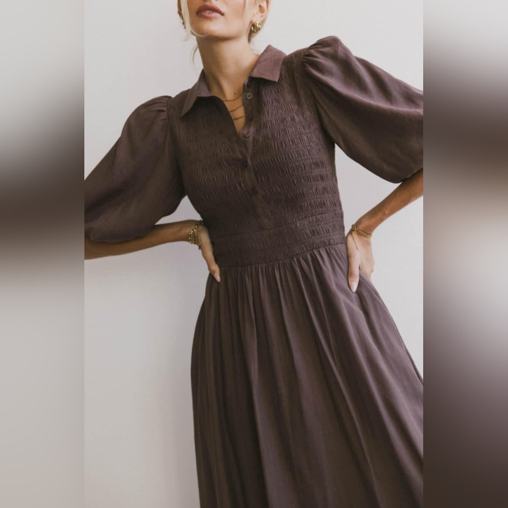 BÖHME Belen Mauve Brown Midi Dress - Picture 2 of 5